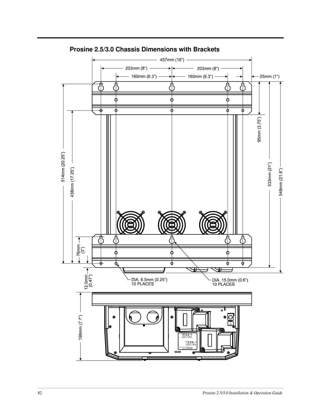 Xantrex Technology PS3.0, PS2.5 installation and operation guide Prosine 2.5/3.0 Chassis Dimensions with Brackets 