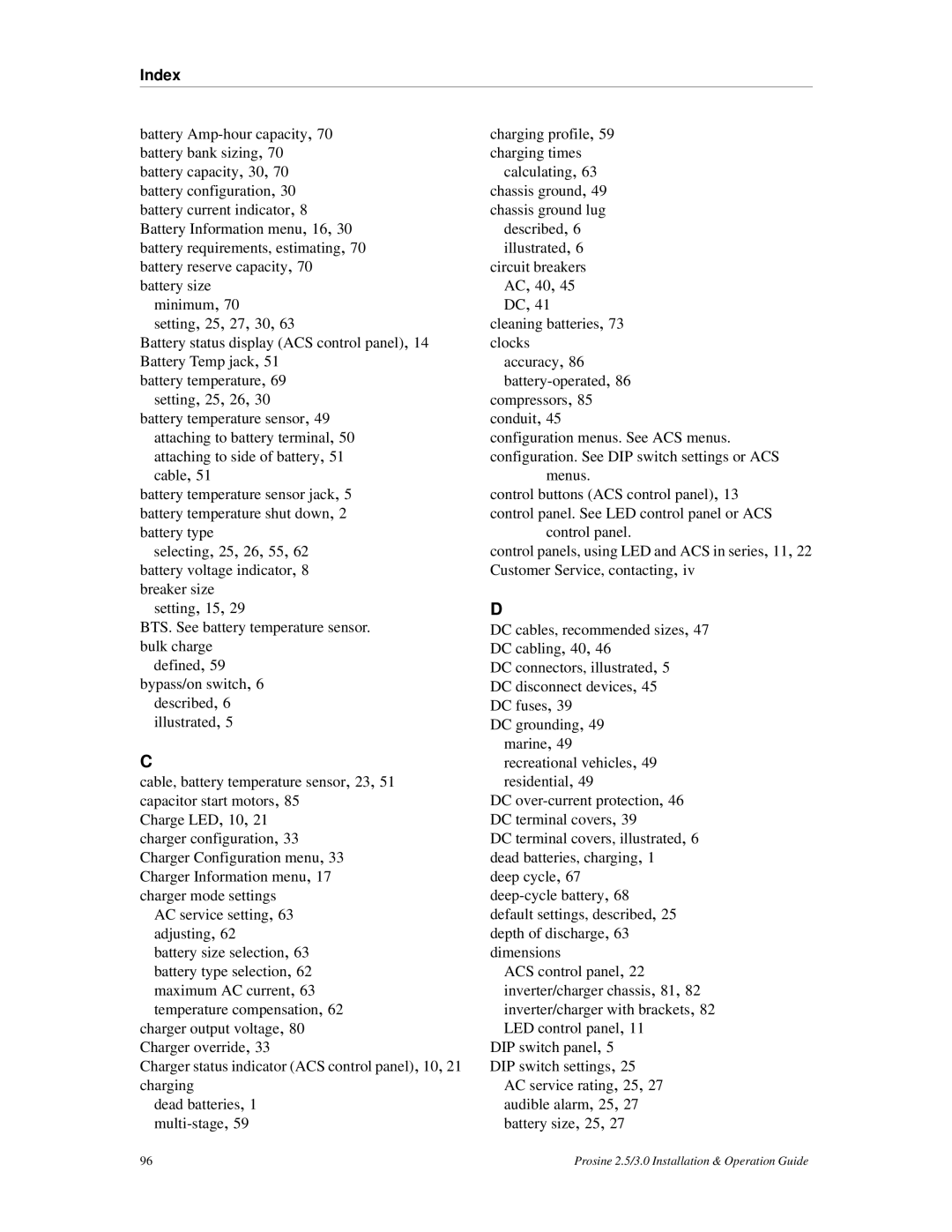 Xantrex Technology PS3.0, PS2.5 installation and operation guide Index 