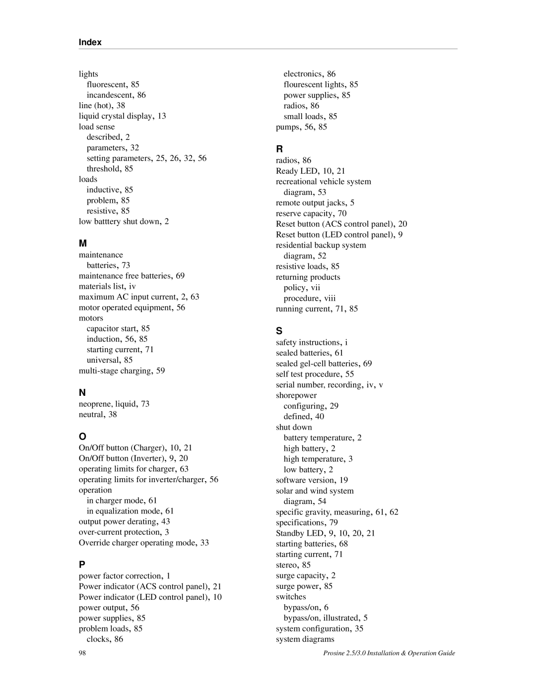 Xantrex Technology PS3.0, PS2.5 installation and operation guide Index 