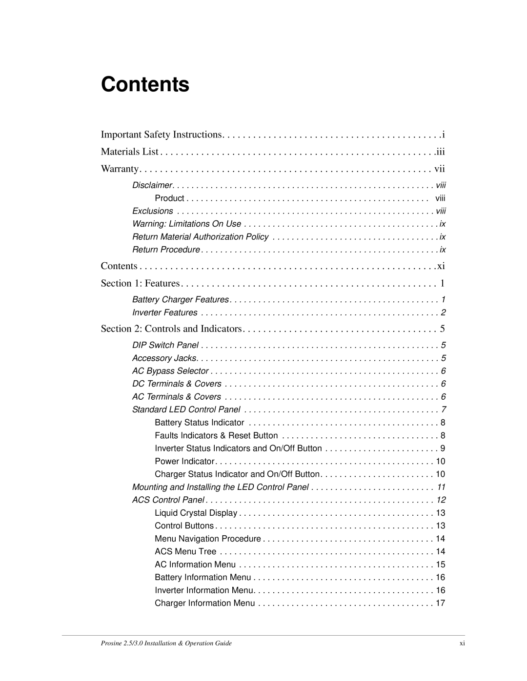 Xantrex Technology PS2.5, PS3.0 installation and operation guide Contents 