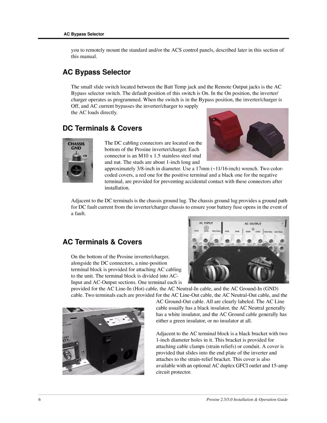 Xantrex Technology PS3.0, PS2.5 AC Bypass Selector, DC Terminals & Covers, AC Terminals & Covers 