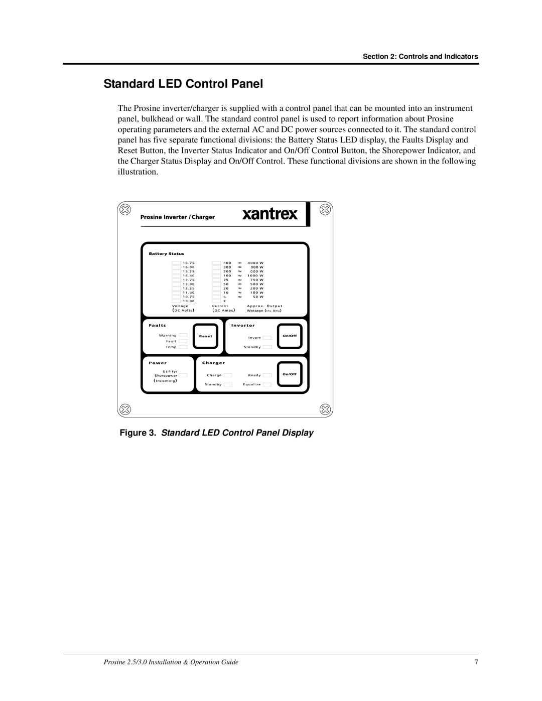 Xantrex Technology PS2.5, PS3.0 installation and operation guide Standard LED Control Panel Display 