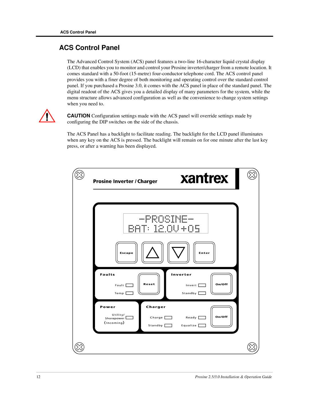 Xantrex Technology PS3.0, PS2.5 installation and operation guide ACS Control Panel 