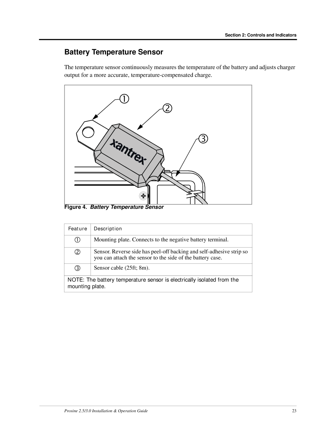 Xantrex Technology PS2.5, PS3.0 installation and operation guide Battery Temperature Sensor 