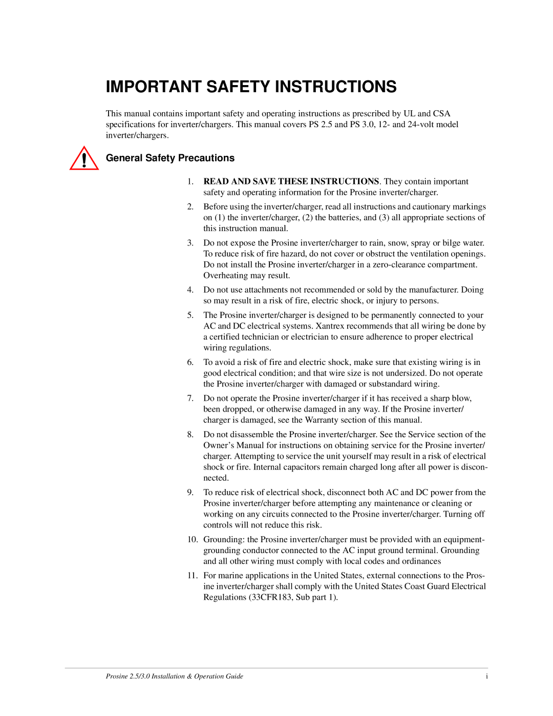 Xantrex Technology PS2.5, PS3.0 installation and operation guide Important Safety Instructions 