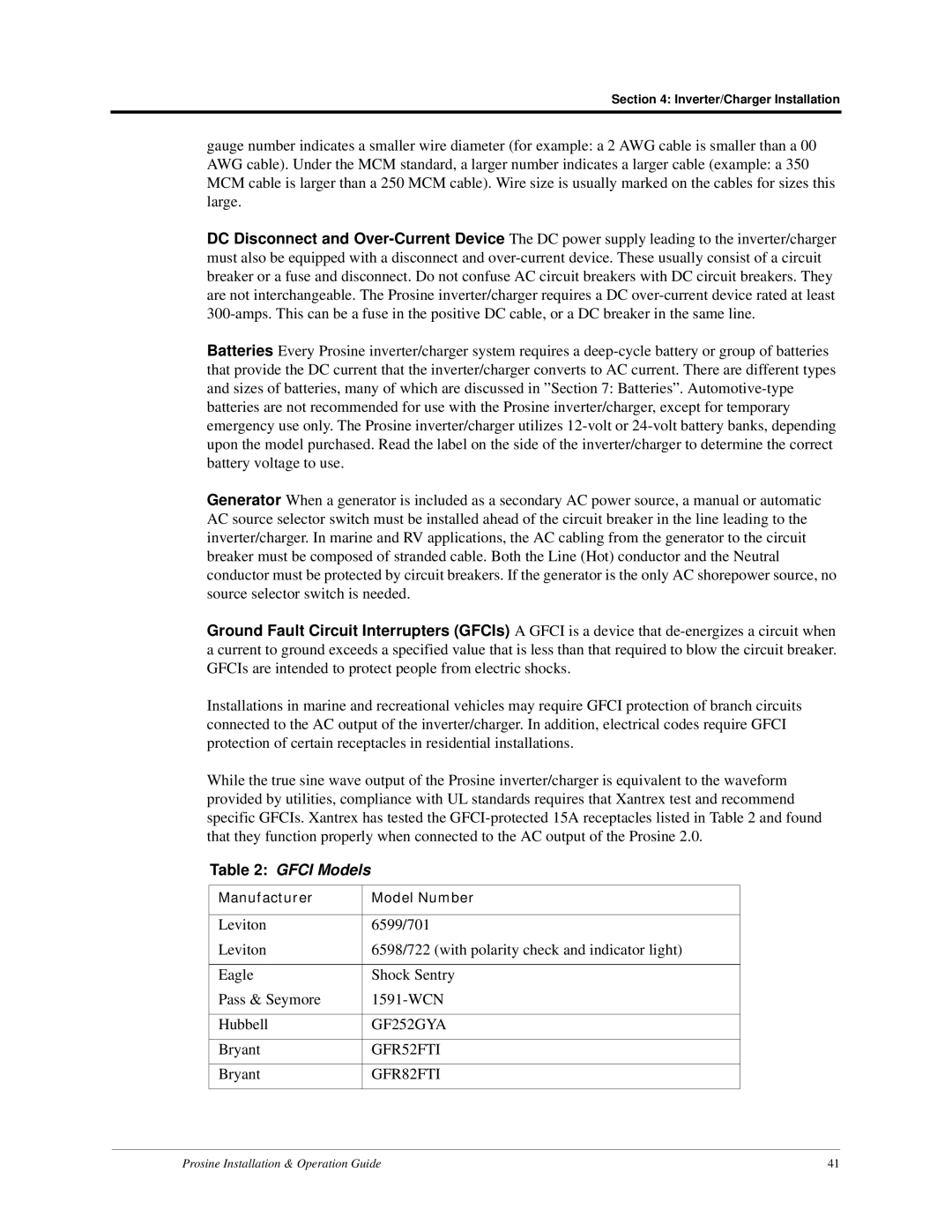 Xantrex Technology PS2.5, PS3.0 installation and operation guide Gfci Models 