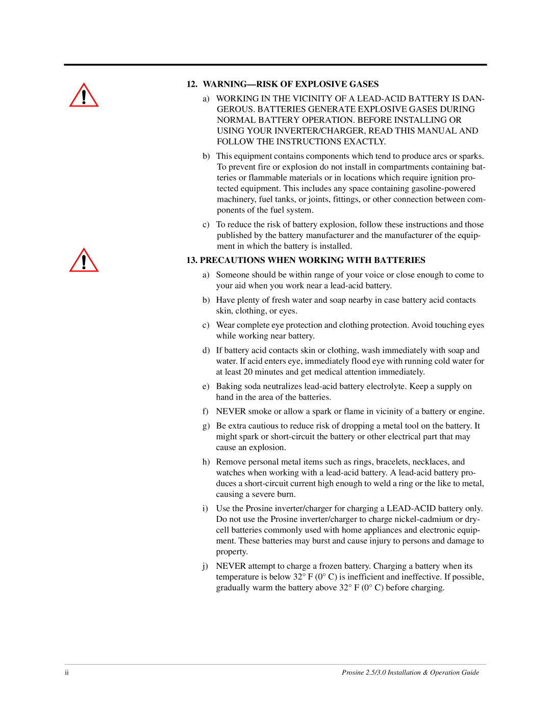 Xantrex Technology PS3.0, PS2.5 installation and operation guide Precautions When Working with Batteries 