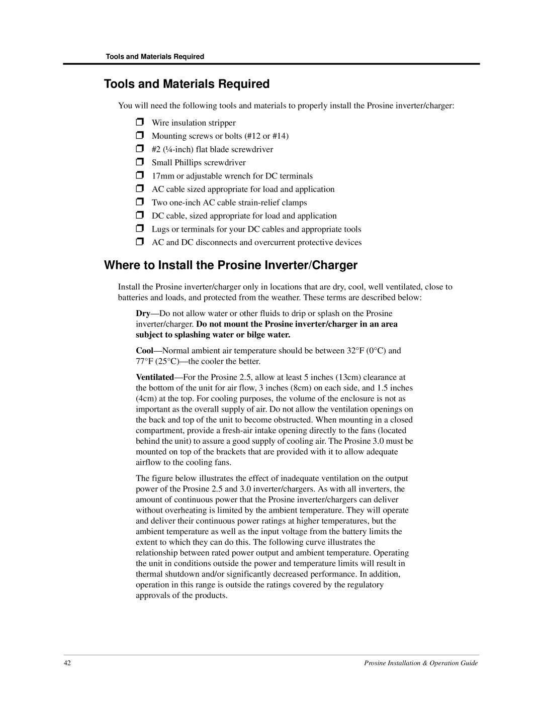 Xantrex Technology PS3.0, PS2.5 Tools and Materials Required, Where to Install the Prosine Inverter/Charger 