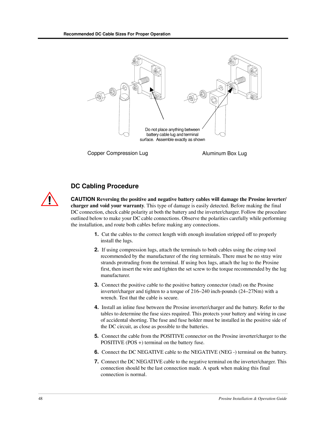 Xantrex Technology PS3.0, PS2.5 DC Cabling Procedure, Recommended DC Cable Sizes For Proper Operation 