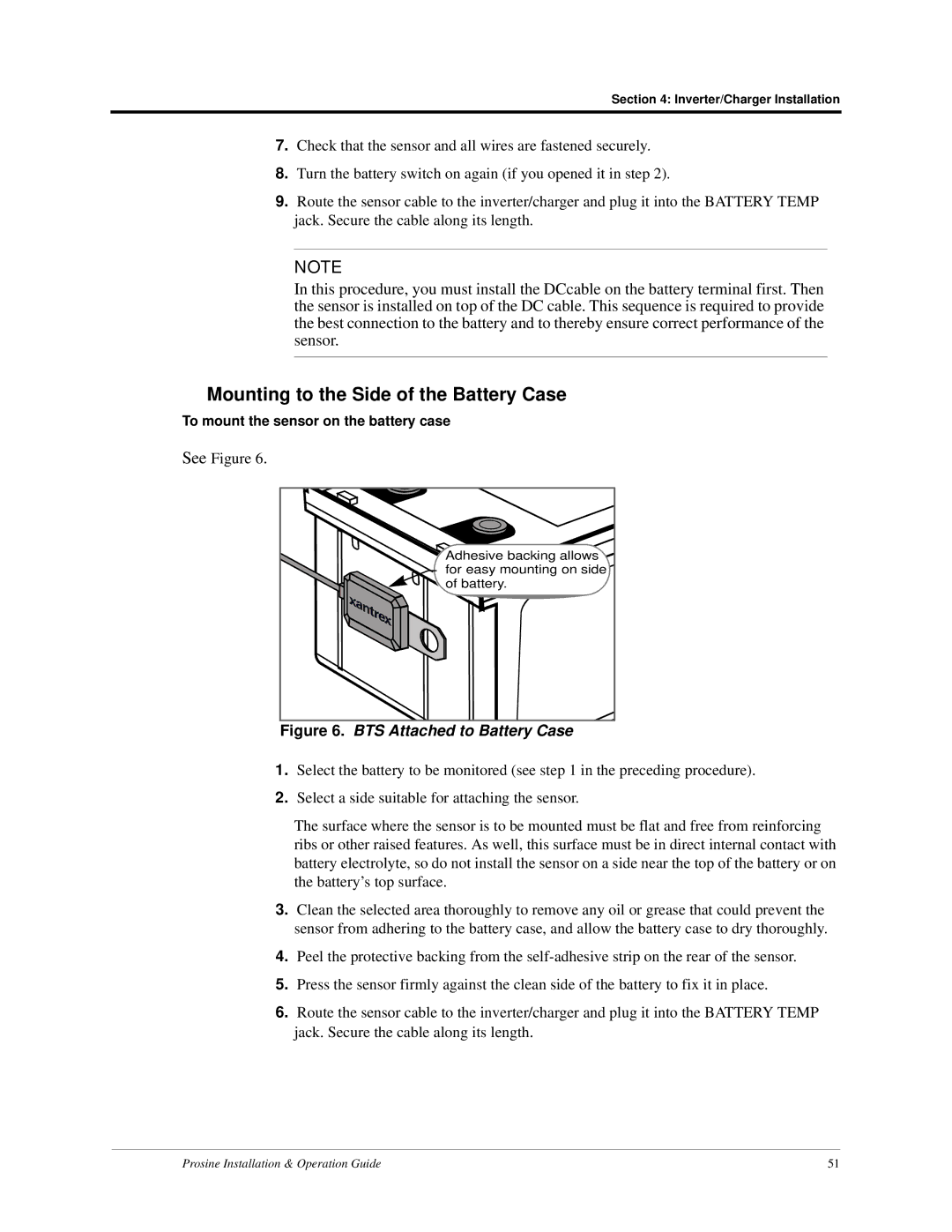 Xantrex Technology PS2.5, PS3.0 Mounting to the Side of the Battery Case, BTS Attached to Battery Case 