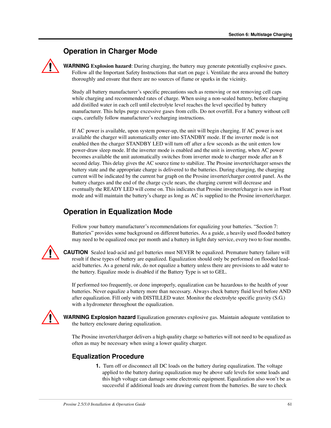 Xantrex Technology PS2.5, PS3.0 Operation in Charger Mode, Operation in Equalization Mode, Equalization Procedure 