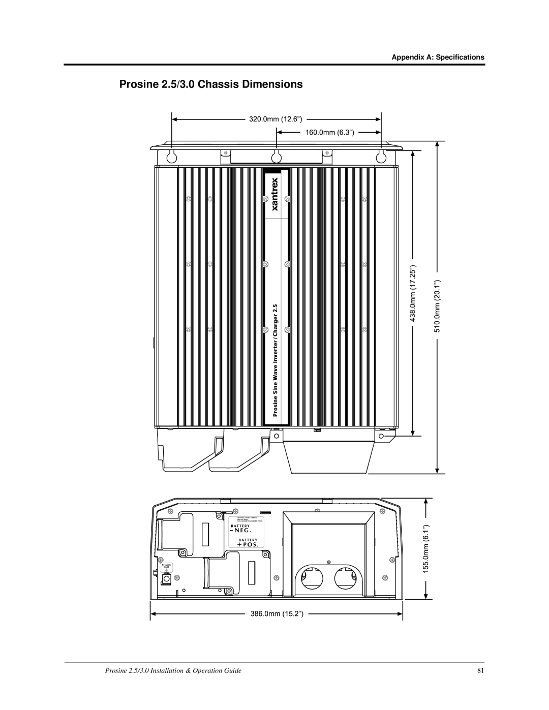 Xantrex Technology PS2.5, PS3.0 installation and operation guide Prosine 2.5/3.0 Chassis Dimensions 