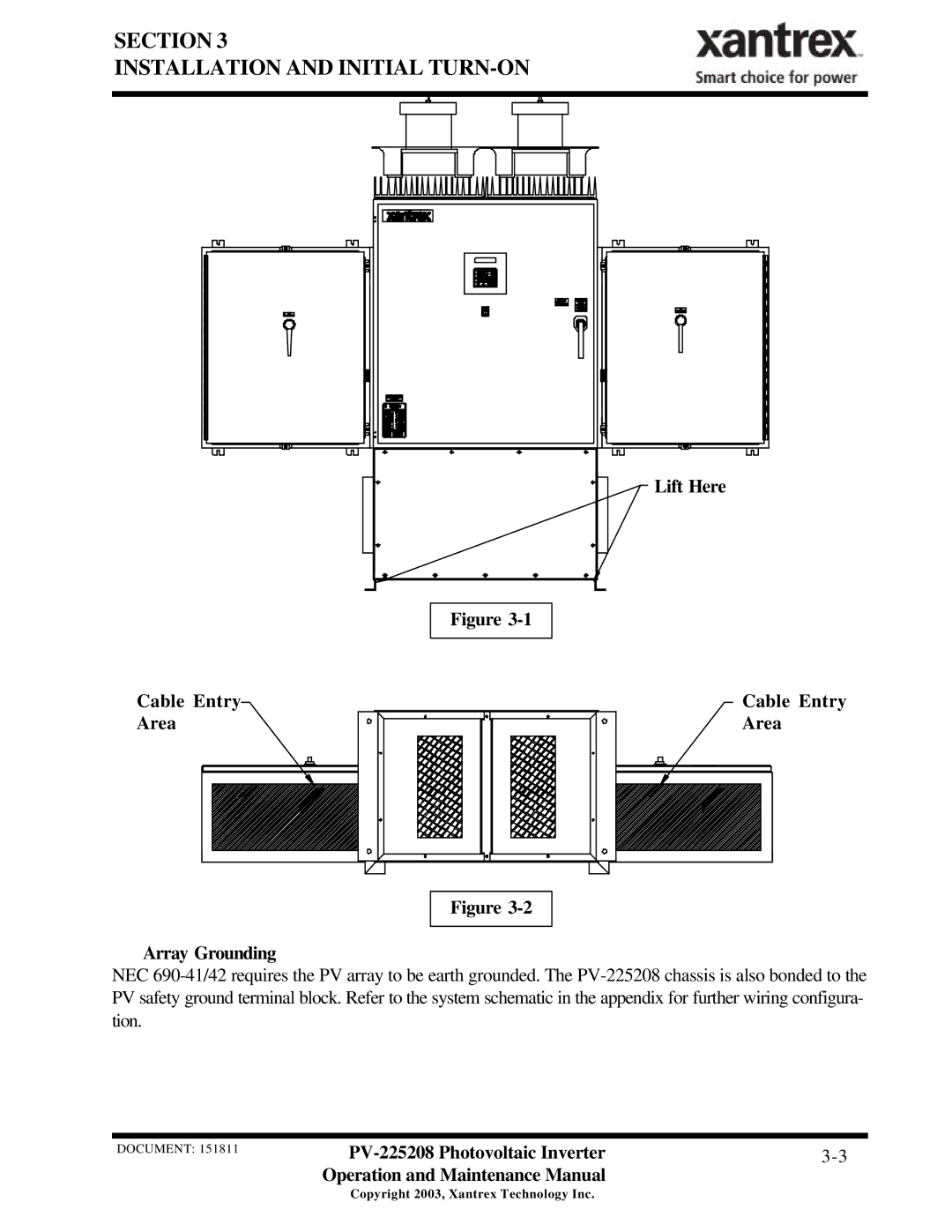 Xantrex Technology PV-225208 important safety instructions Cable Entry Area Array Grounding 