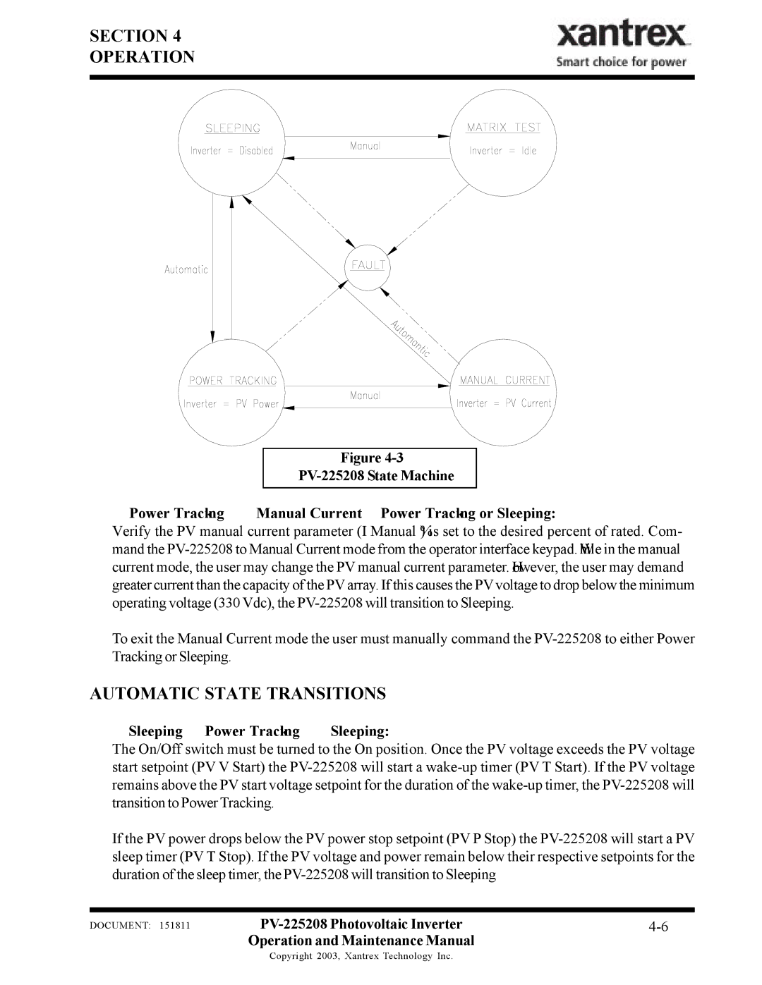 Xantrex Technology PV-225208 Automatic State Transitions, Sleeping → Power Tracking → Sleeping 