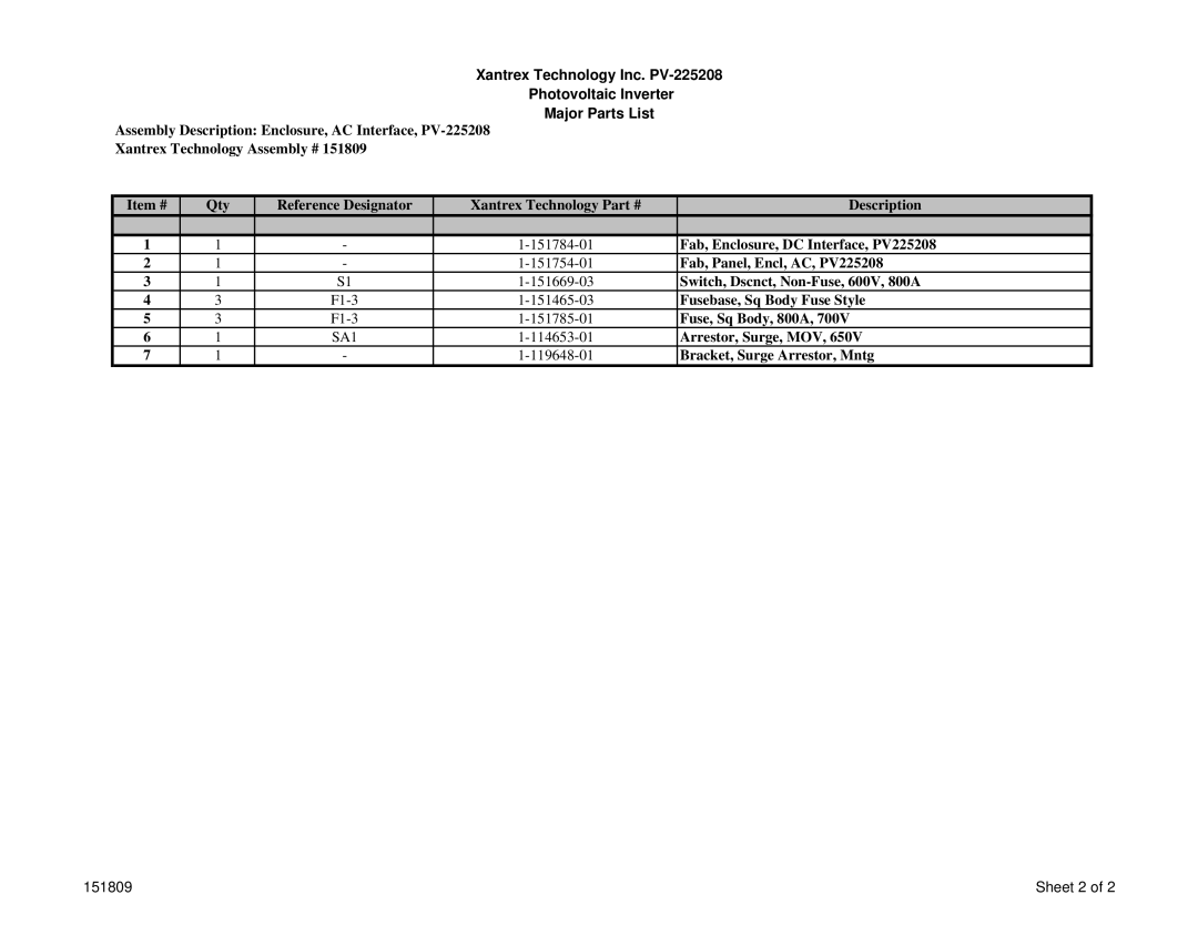 Xantrex Technology PV-225208 important safety instructions Fab, Enclosure, DC Interface, PV225208 