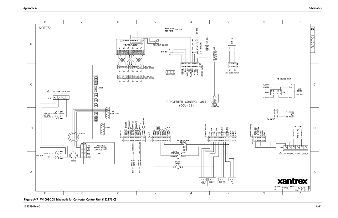 Xantrex Technology manual Figure A-7 PV100S-208 Schematic for Converter Control Unit 152376 C3, Appendix A, Rev C, A-11 