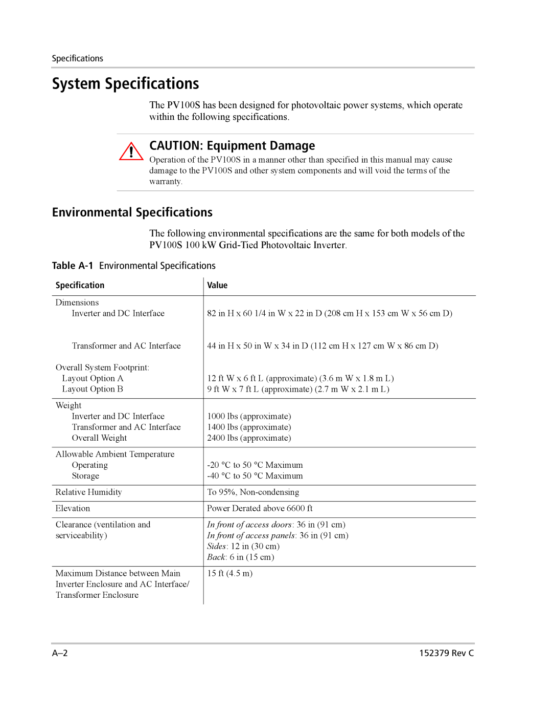 Xantrex Technology PV100S-208 manual System Specifications, Environmental Specifications 