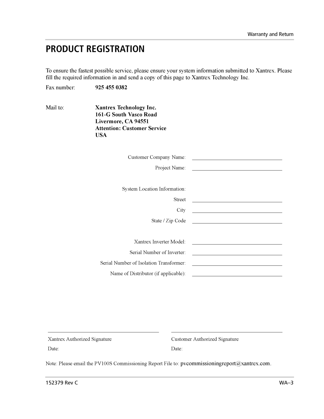 Xantrex Technology PV100S-208 manual Product Registration 