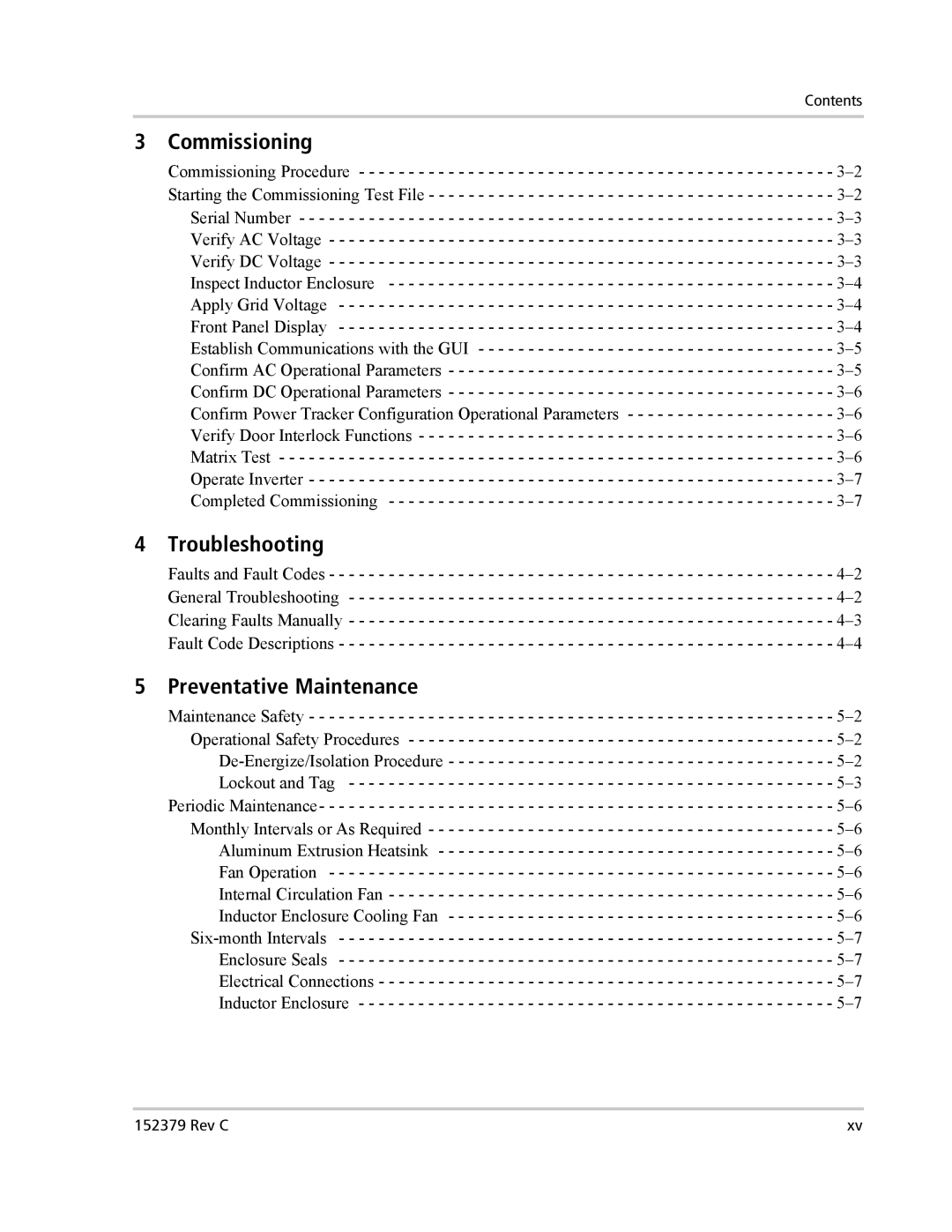 Xantrex Technology PV100S-208 manual Commissioning, Troubleshooting, Preventative Maintenance 