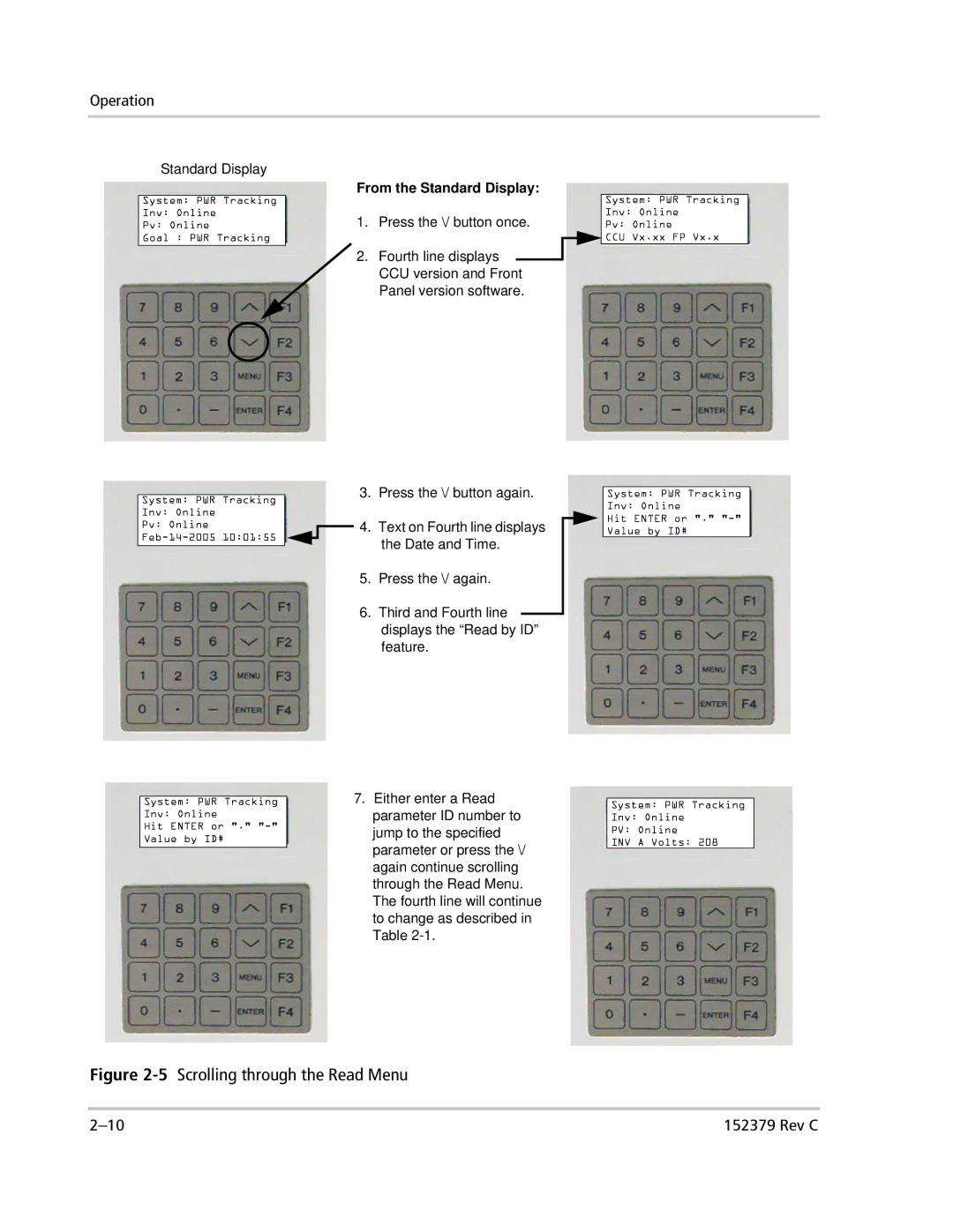 Xantrex Technology PV100S-208 manual 5Scrolling through the Read Menu 