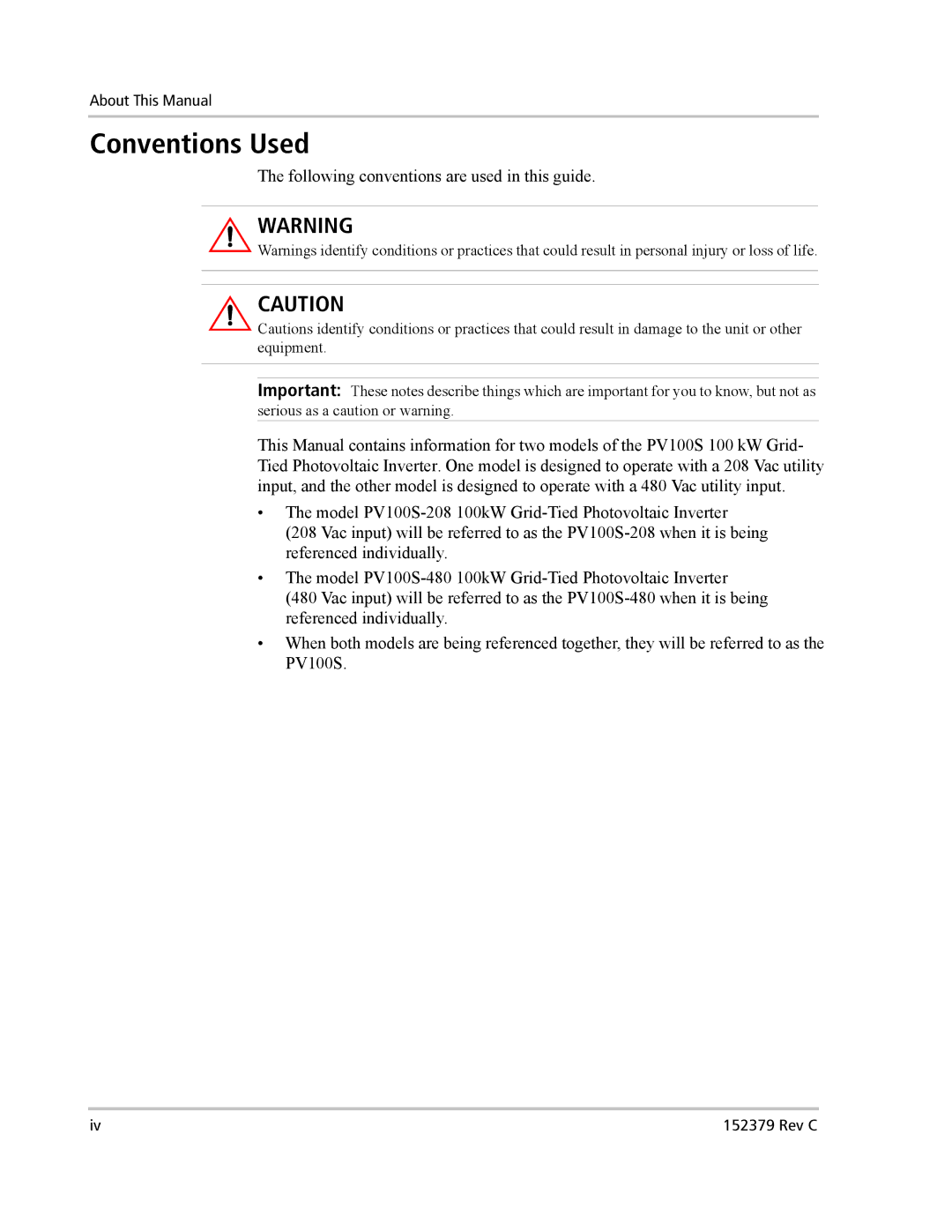 Xantrex Technology PV100S-208 manual Conventions Used, Following conventions are used in this guide 