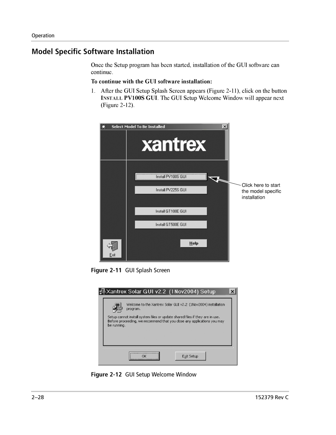 Xantrex Technology PV100S-208 manual Model Specific Software Installation, To continue with the GUI software installation 