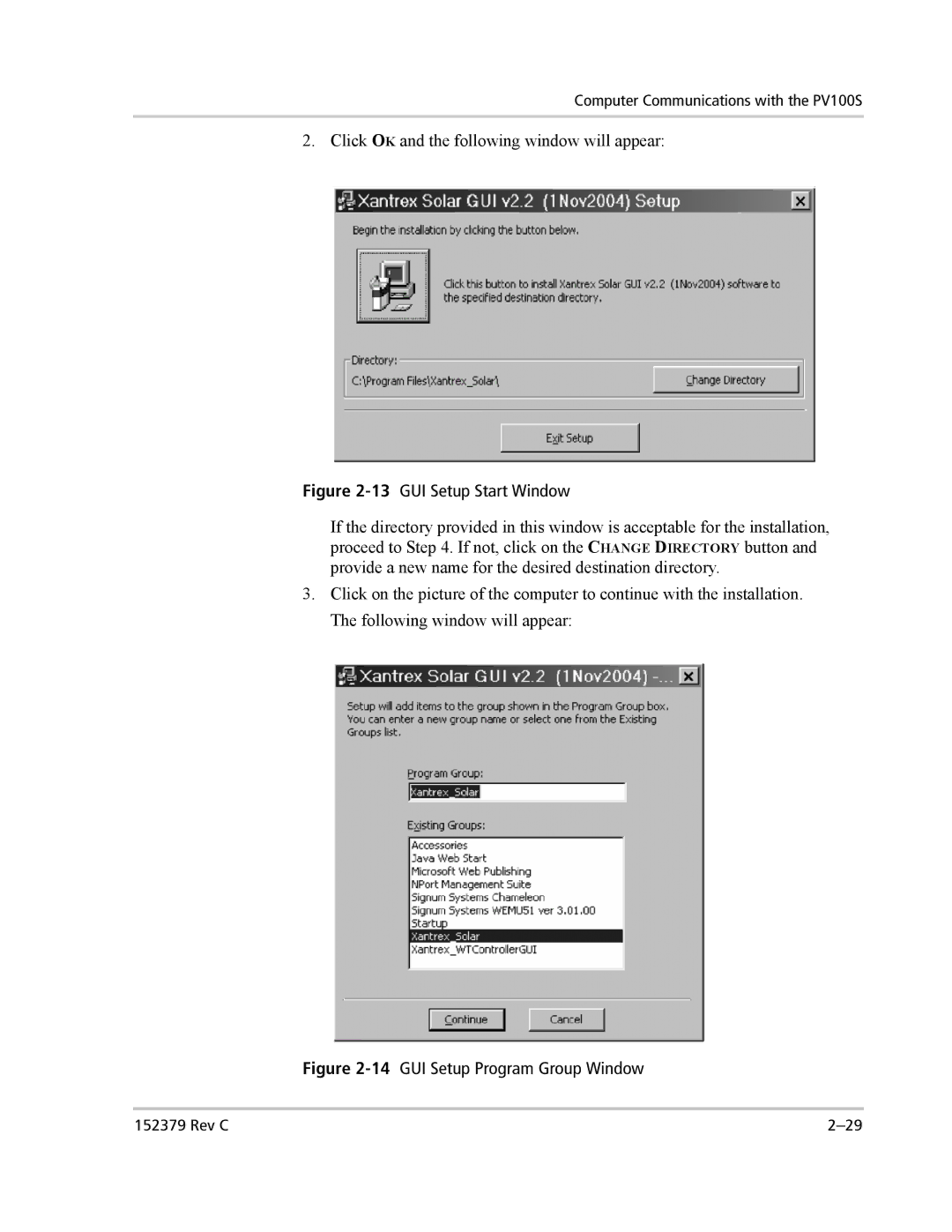 Xantrex Technology PV100S-208 manual 13GUI Setup Start Window 