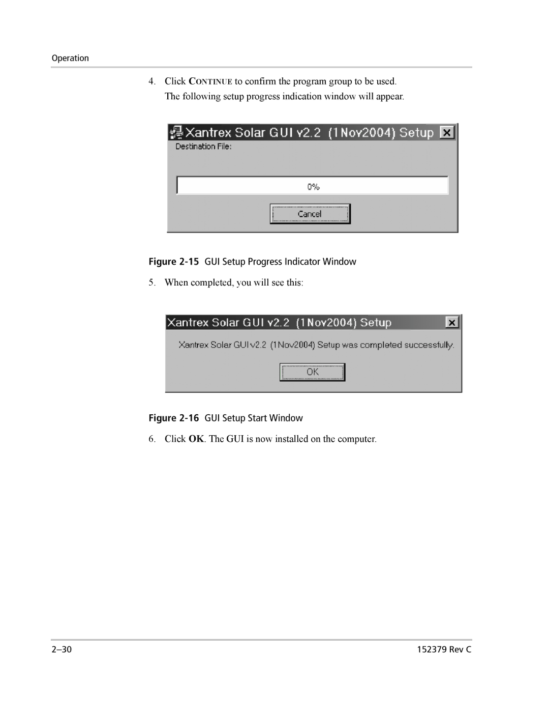 Xantrex Technology PV100S-208 manual 15GUI Setup Progress Indicator Window 