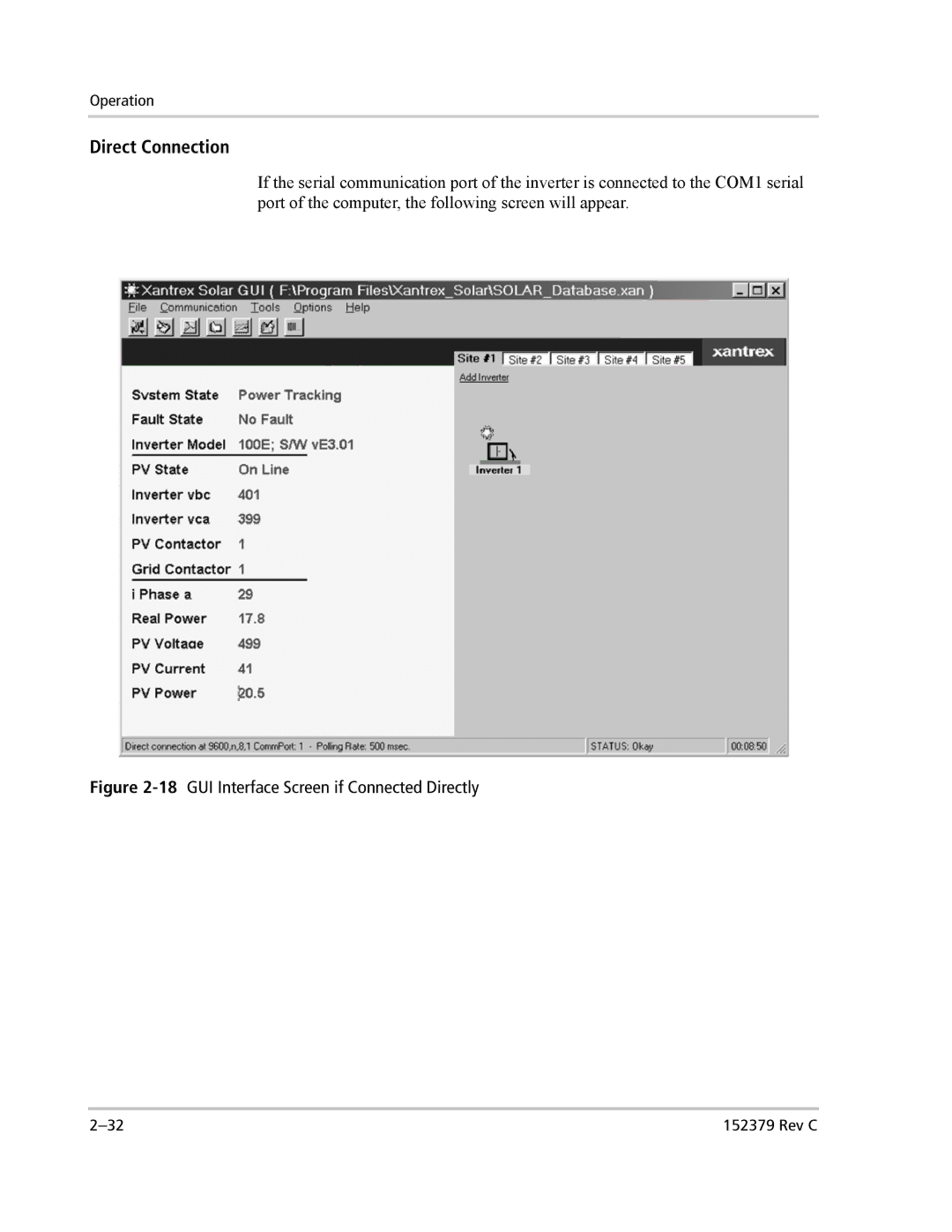 Xantrex Technology PV100S-208 manual Direct Connection, 18GUI Interface Screen if Connected Directly 