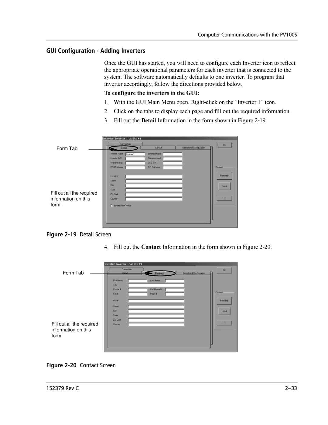 Xantrex Technology PV100S-208 manual GUI Configuration Adding Inverters, To configure the inverters in the GUI 