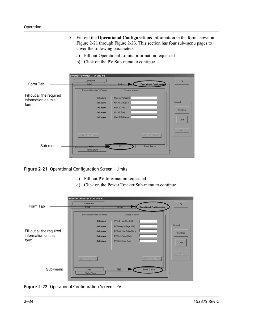 Xantrex Technology PV100S-208 manual 21Operational Configuration Screen Limits 