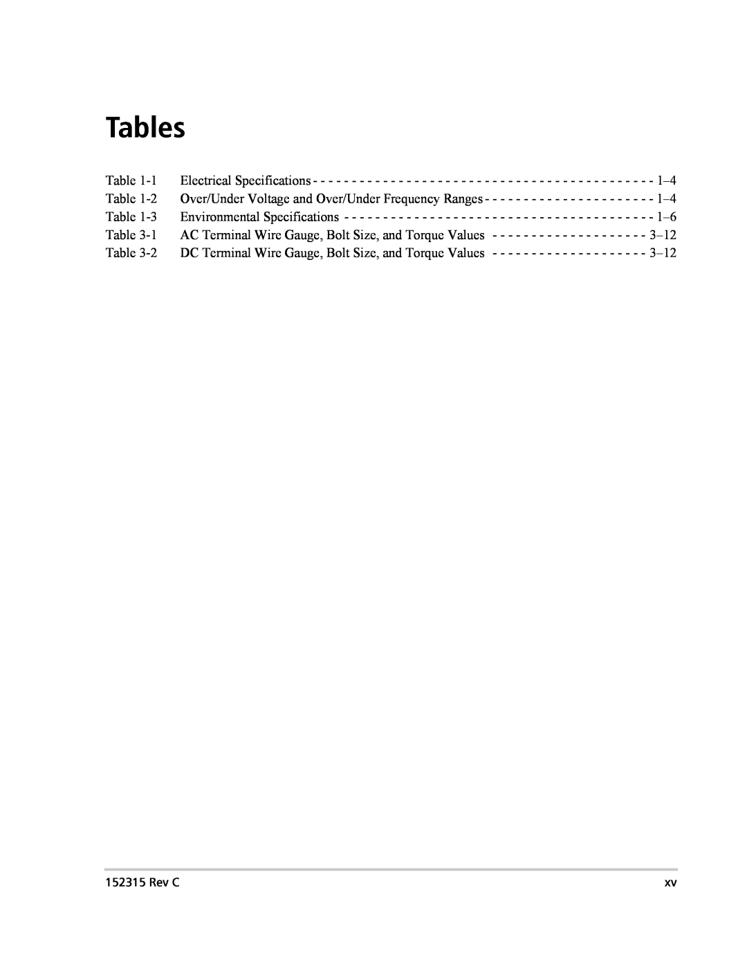 Xantrex Technology PV100S-480 installation manual Tables 