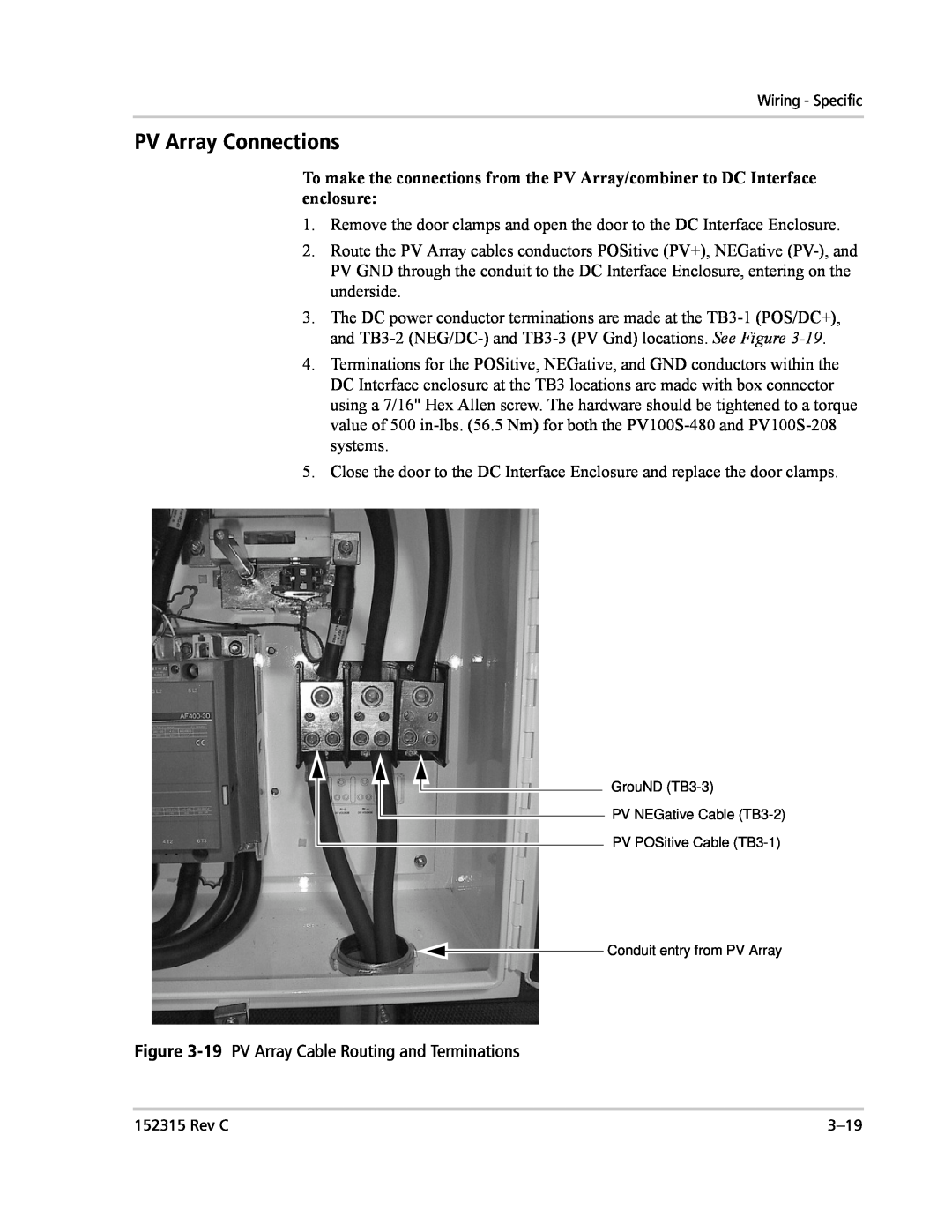 Xantrex Technology PV100S-480 installation manual PV Array Connections, 19 PV Array Cable Routing and Terminations 