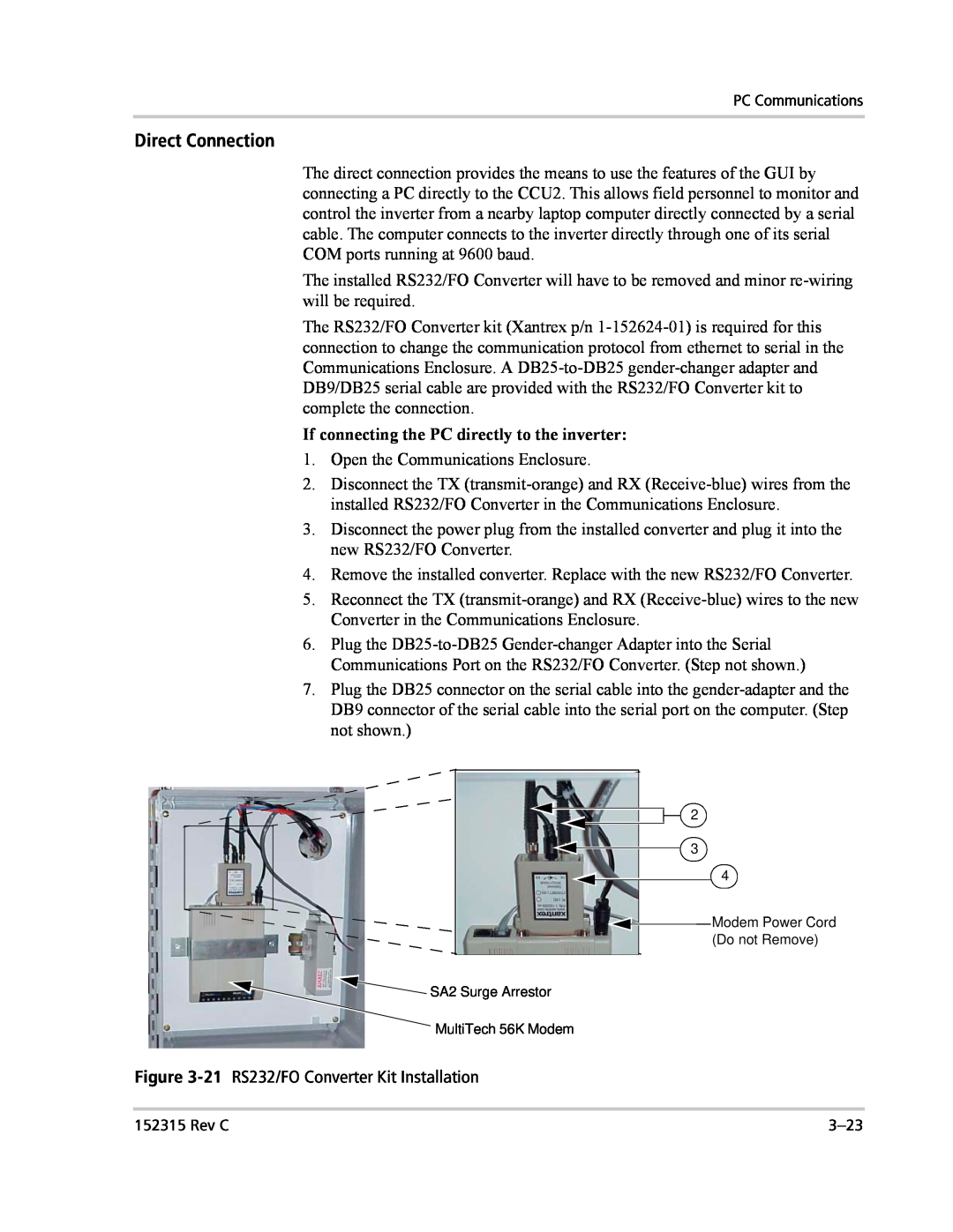 Xantrex Technology PV100S-480 installation manual Direct Connection, If connecting the PC directly to the inverter 