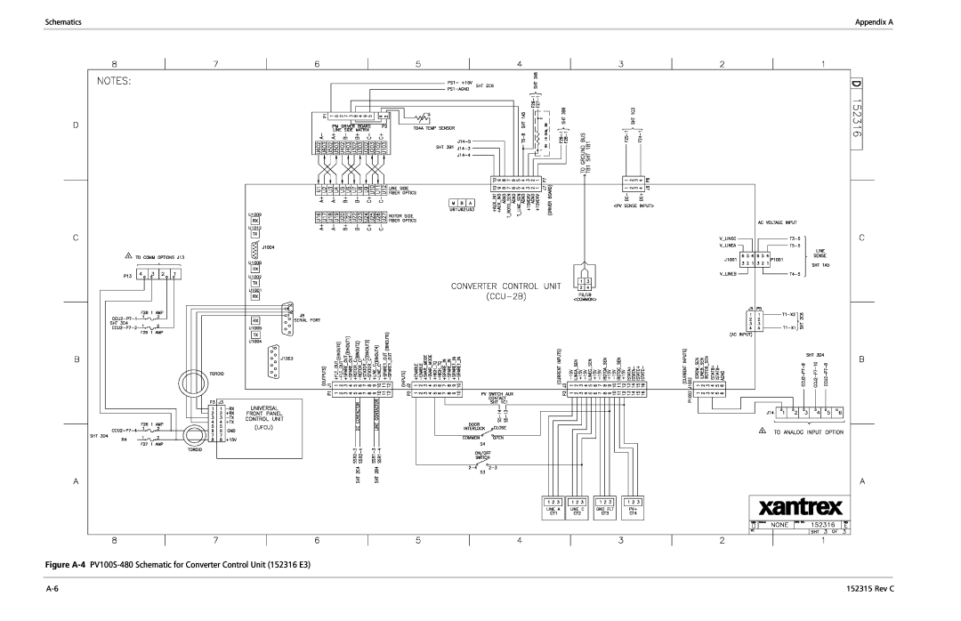 Xantrex Technology Figure A-4 PV100S-480 Schematic for Converter Control Unit 152316 E3, Schematics, Rev C, Appendix A 