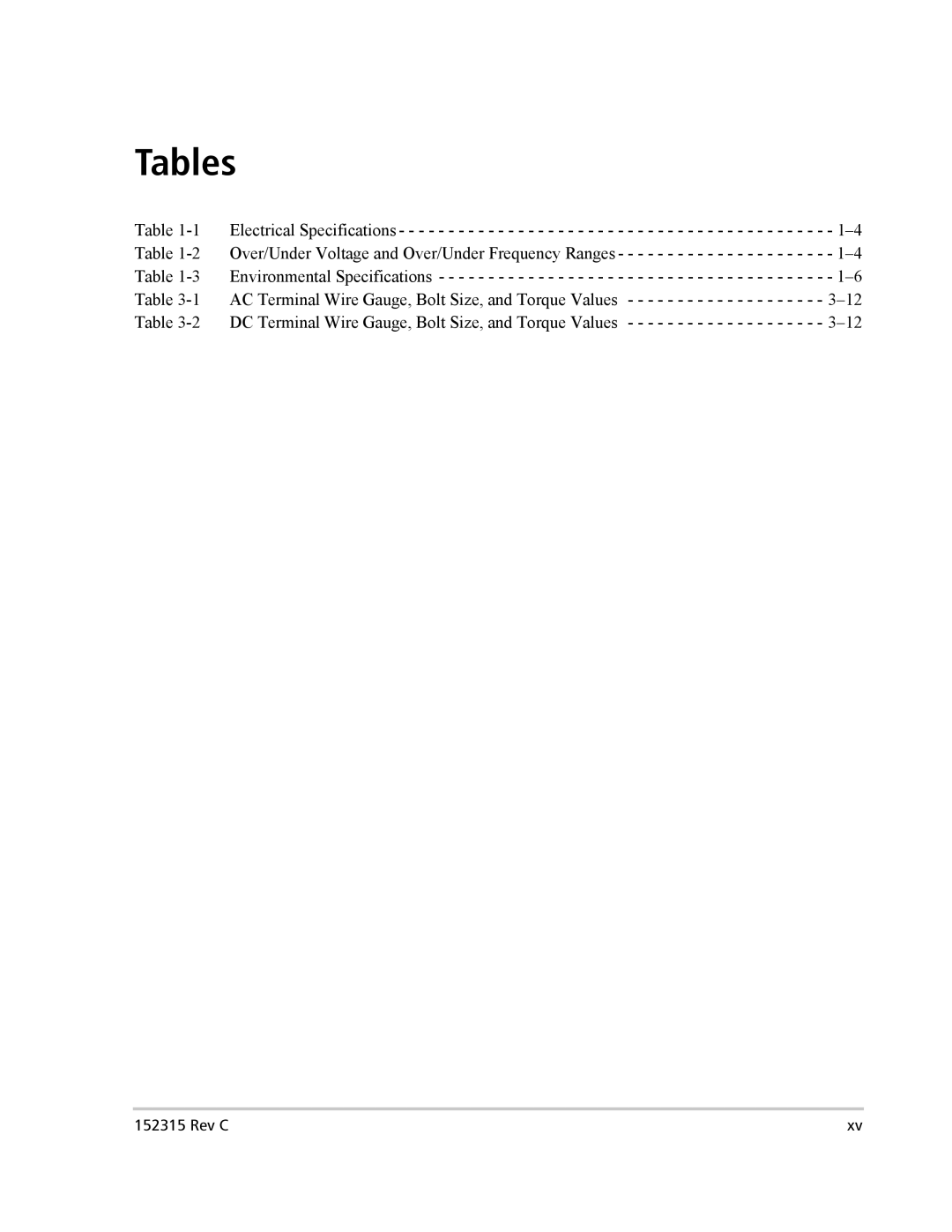 Xantrex Technology PV100S-480 installation manual Tables 