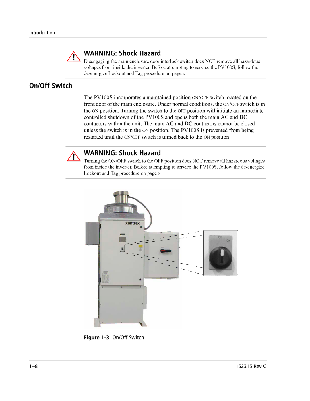 Xantrex Technology PV100S-480 installation manual 3On/Off Switch 