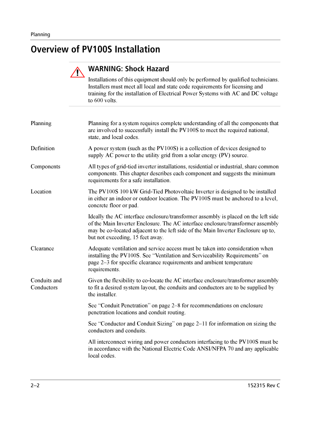 Xantrex Technology PV100S-480 installation manual Overview of PV100S Installation 