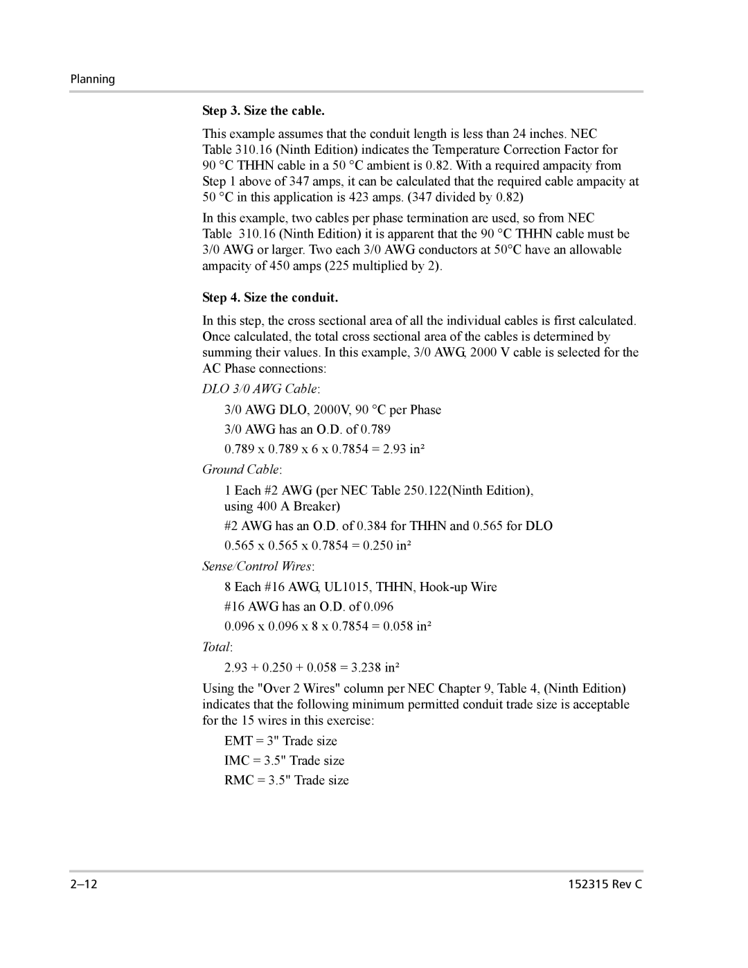 Xantrex Technology PV100S-480 installation manual Size the cable, Size the conduit 