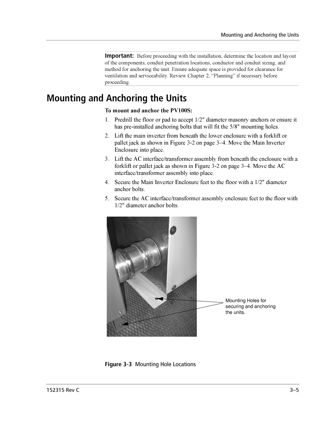 Xantrex Technology PV100S-480 installation manual Mounting and Anchoring the Units, To mount and anchor the PV100S 