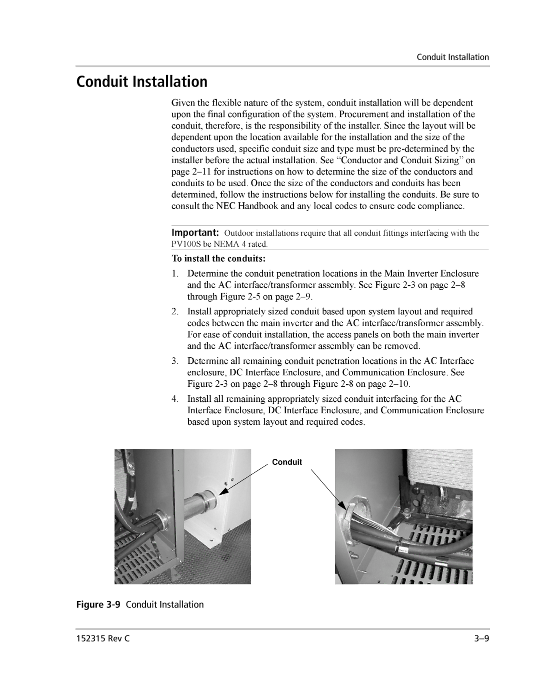 Xantrex Technology PV100S-480 installation manual Conduit Installation, To install the conduits 