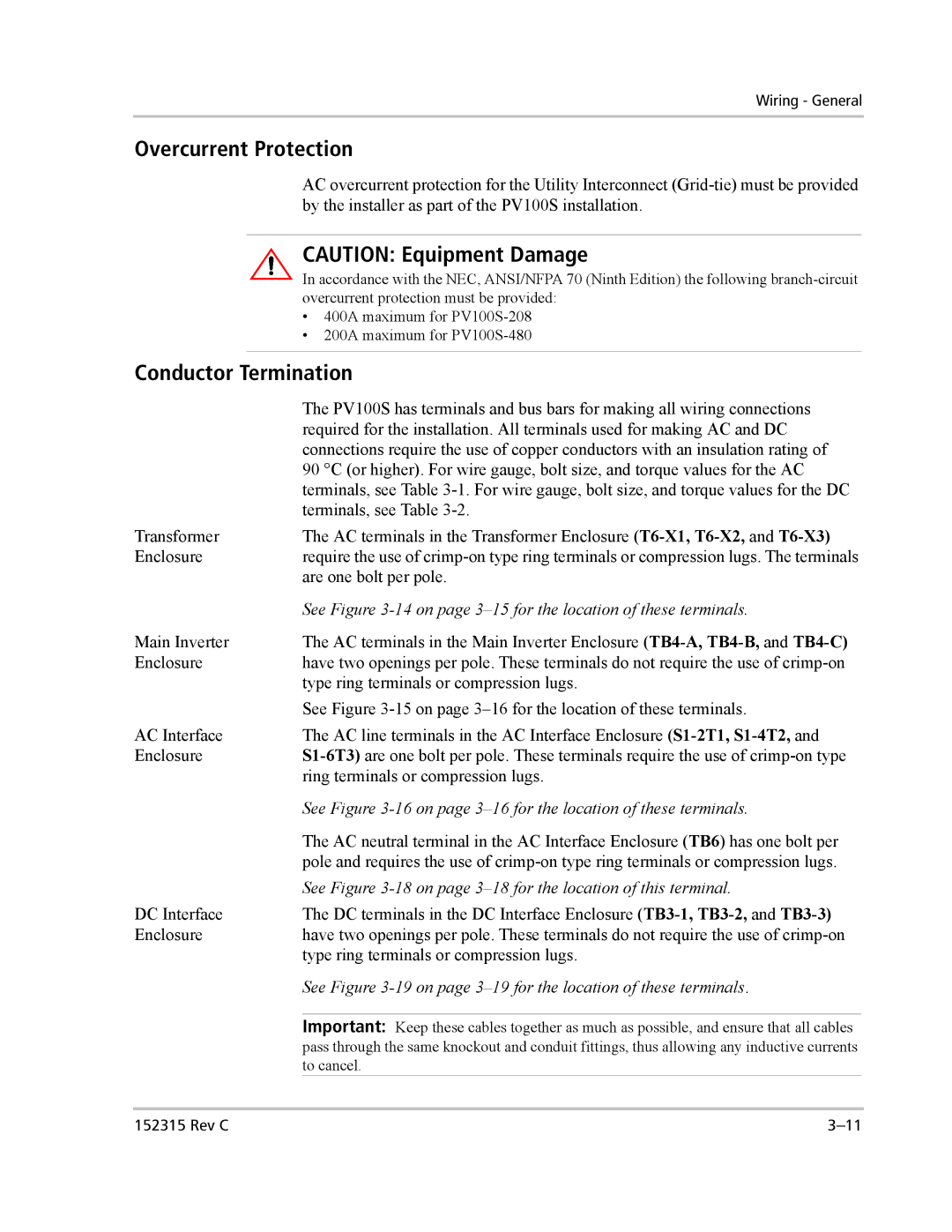 Xantrex Technology PV100S-480 installation manual Overcurrent Protection, Conductor Termination 