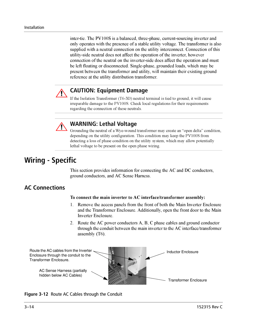 Xantrex Technology PV100S-480 installation manual Wiring Specific, AC Connections 