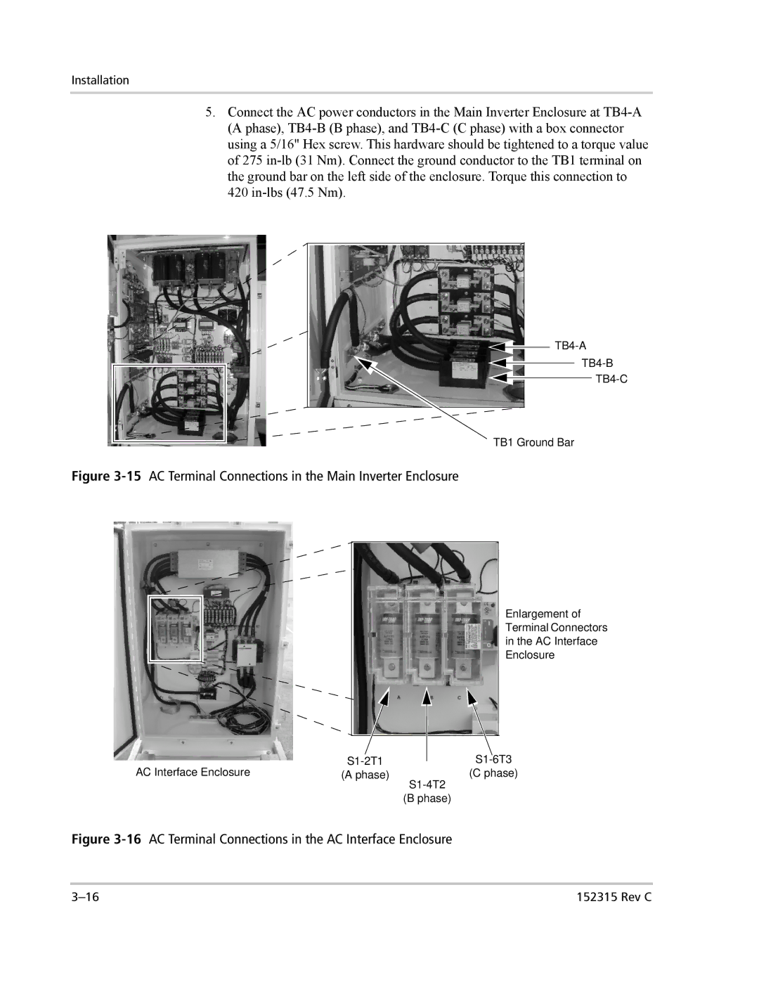 Xantrex Technology PV100S-480 installation manual 15AC Terminal Connections in the Main Inverter Enclosure 