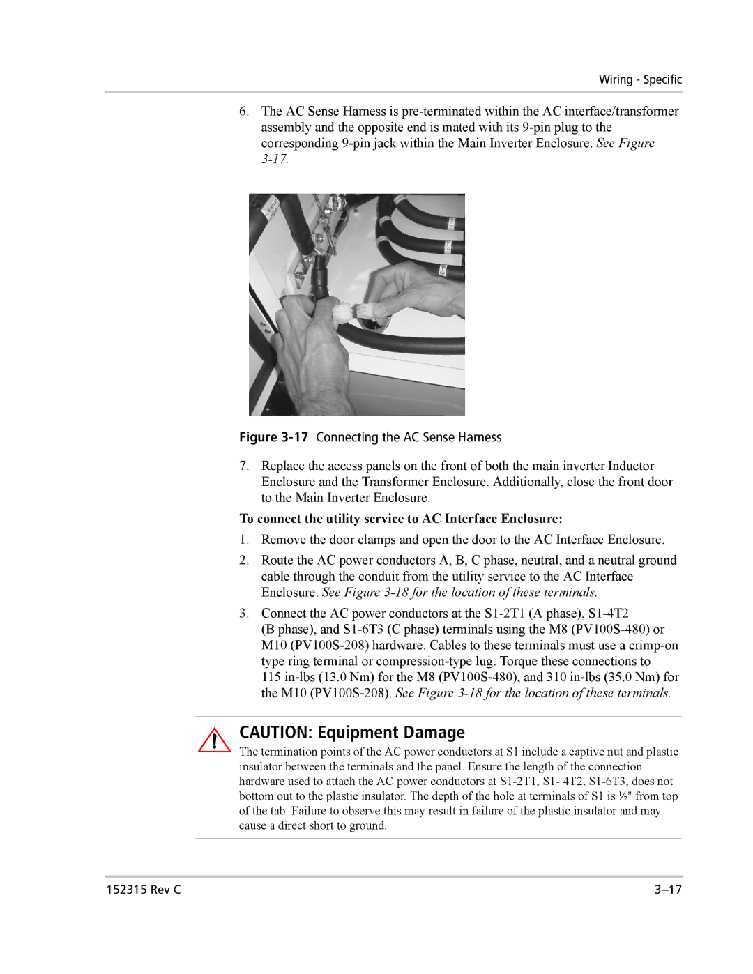 Xantrex Technology PV100S-480 17Connecting the AC Sense Harness, To connect the utility service to AC Interface Enclosure 