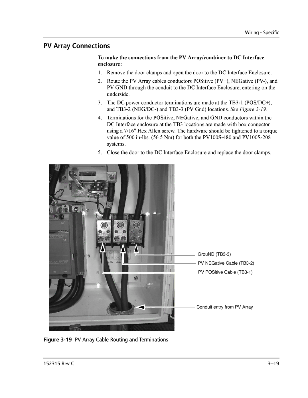 Xantrex Technology PV100S-480 installation manual PV Array Connections, 19PV Array Cable Routing and Terminations 