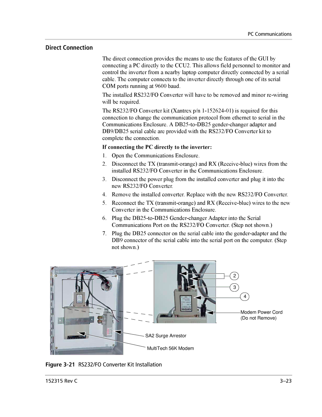 Xantrex Technology PV100S-480 installation manual Direct Connection, If connecting the PC directly to the inverter 