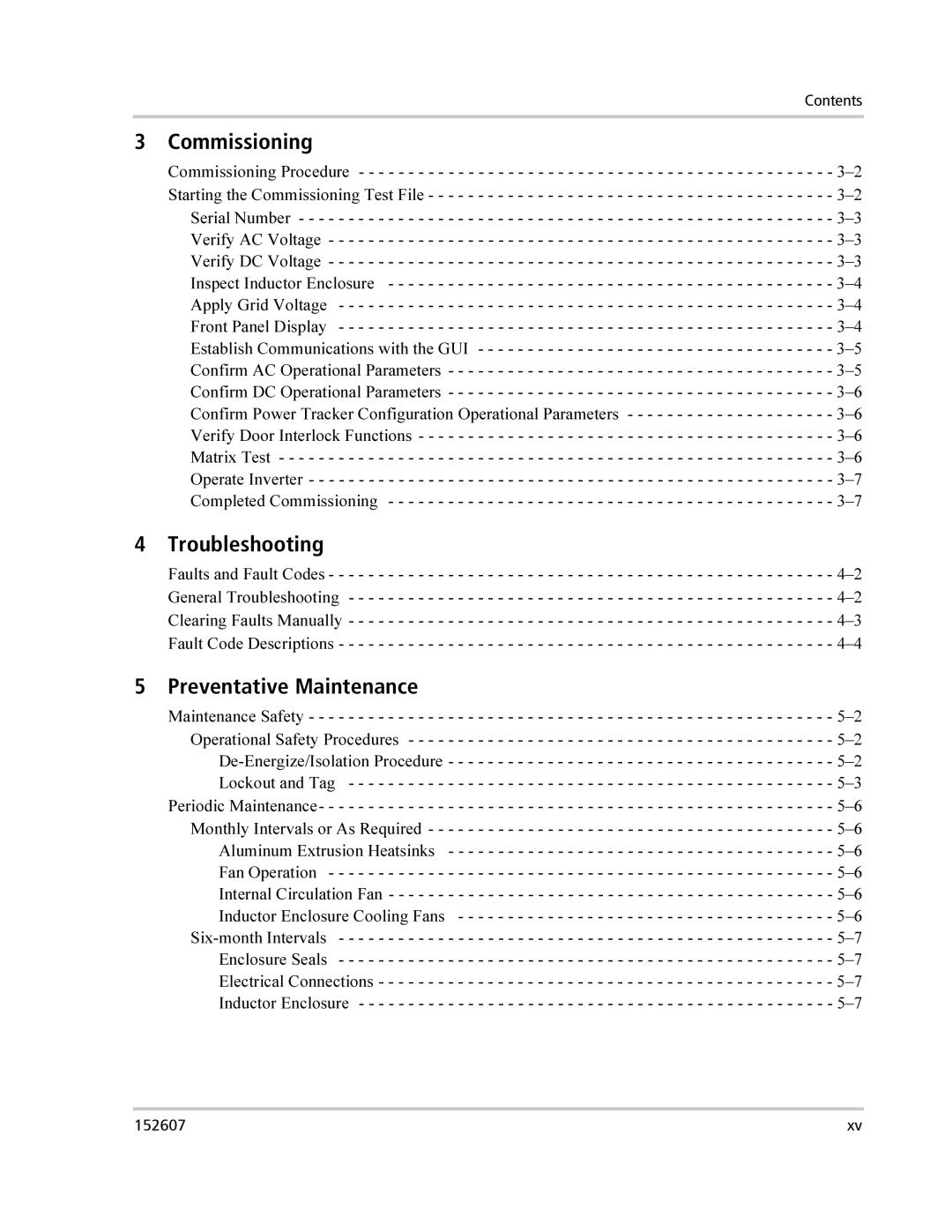 Xantrex Technology PV225S-480-P manual Commissioning, Troubleshooting, Preventative Maintenance 