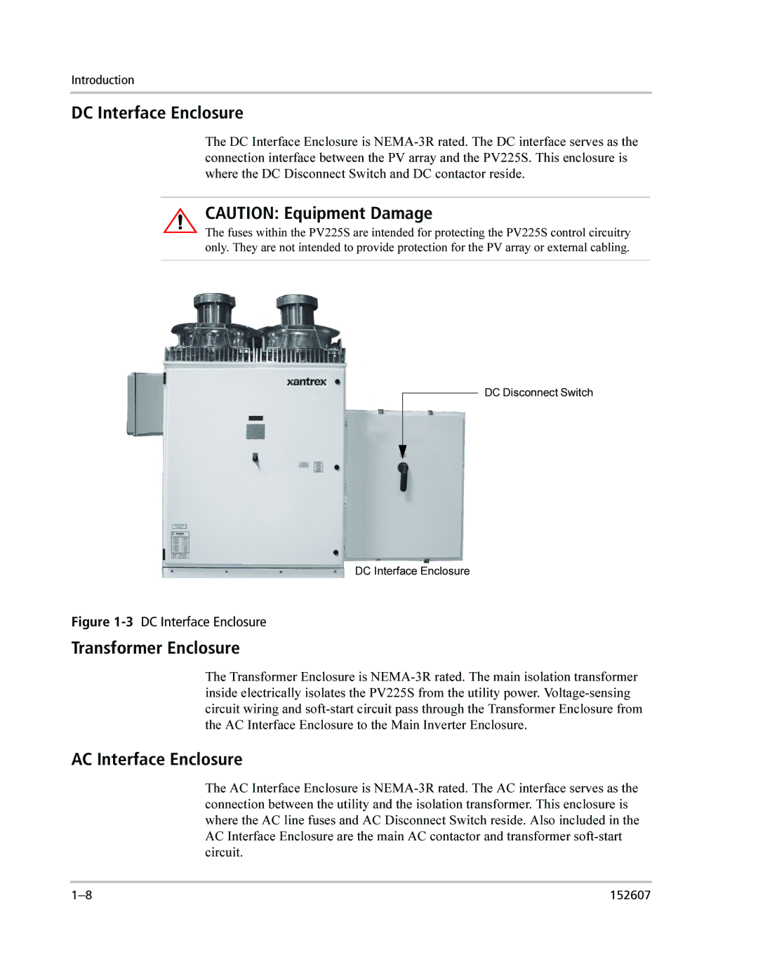 Xantrex Technology PV225S-480-P manual DC Interface Enclosure, Transformer Enclosure, AC Interface Enclosure 