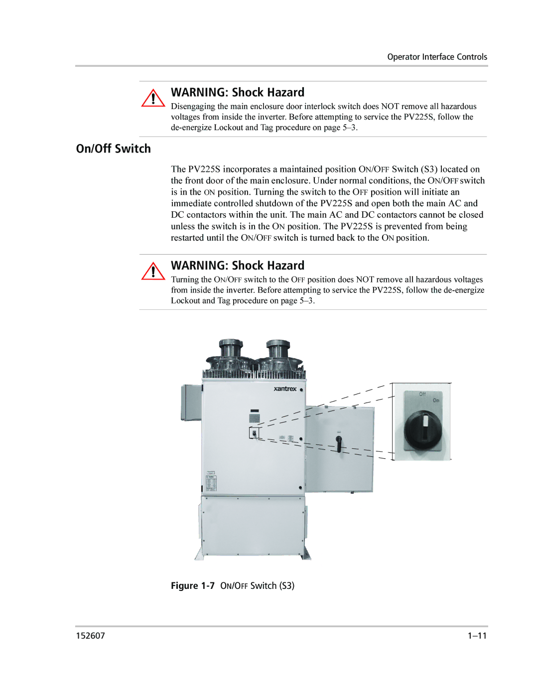 Xantrex Technology PV225S-480-P manual On/Off Switch, 7ON/OFF Switch S3 